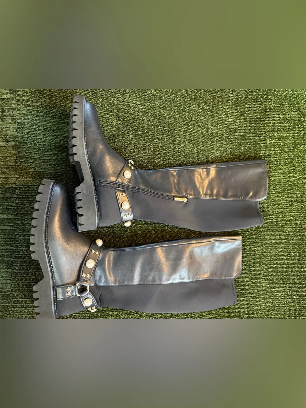 Karl Lagerfeld Black Pearl-Embellished Over-the-Knee Boots